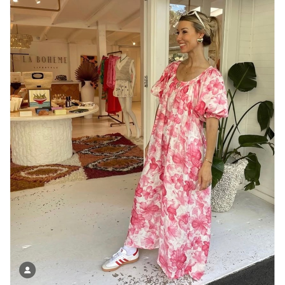 La Boheme Girls Camila Maxi Dress Aloha Pink Floral Button Front One Size NWT - Picture 13 of 16